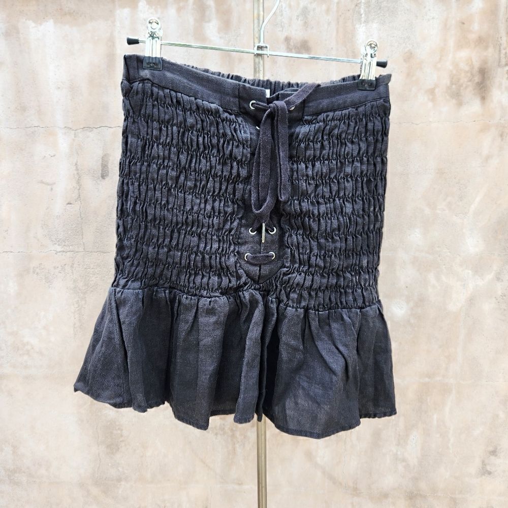 HANSEN & GRETEL Florian Linen black Lace Up Shirred Mini Skirt